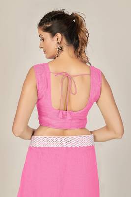 Light pink plain net saree with blouse 5