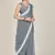 Grey plain net saree with blouse