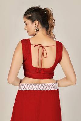 Red plain net saree with blouse 5
