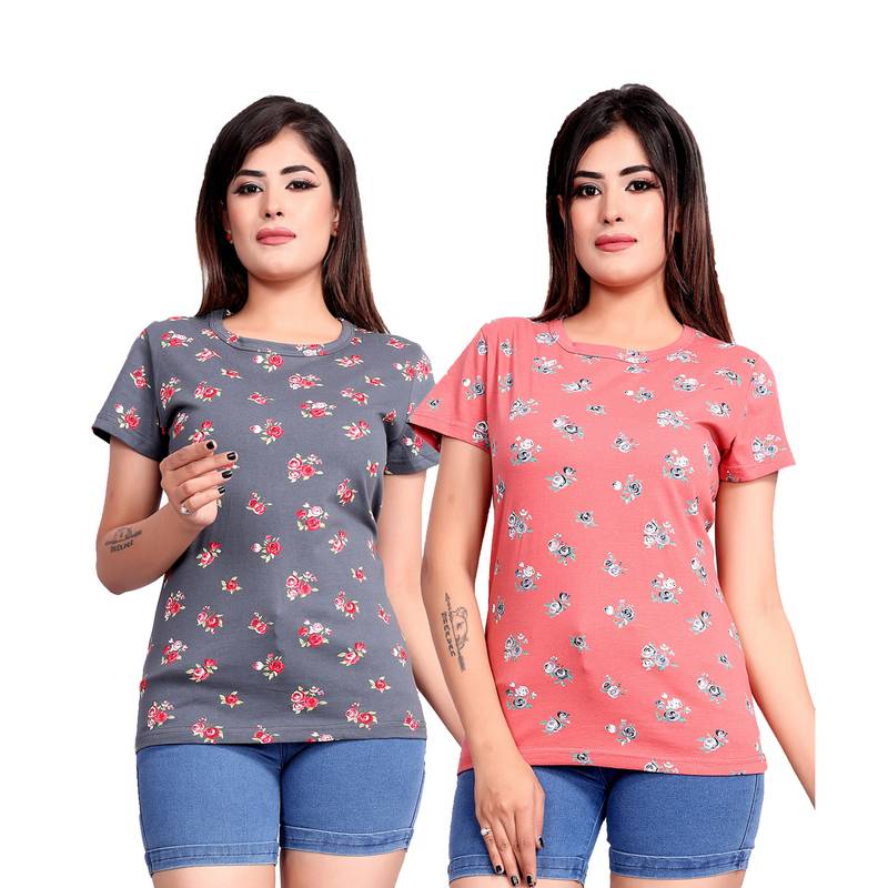 multicolor colored Cotton Hosiery Printed Round Neck T-shirt