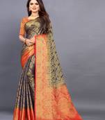 Navy blue woven art silksaree with blouse