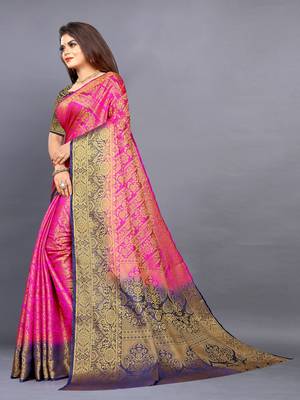 Pink woven art silksaree with blouse 3