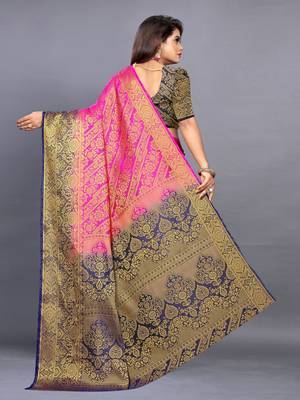 Pink woven art silksaree with blouse 4