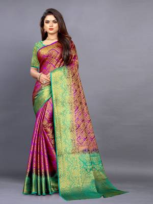 Purple woven art silksaree with blouse 1