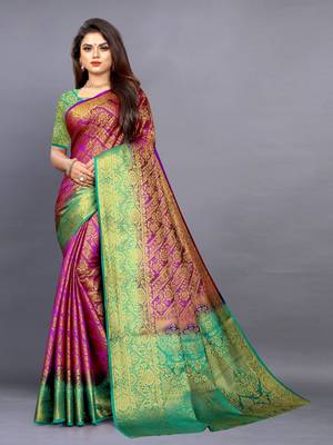 Purple woven art silksaree with blouse 2