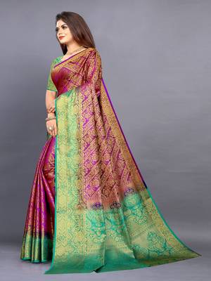 Purple woven art silksaree with blouse 3