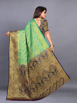 Sea green woven art silksaree with blouse 4