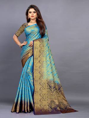 Light sky blue woven art silksaree with blouse 1