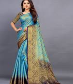 Light sky blue woven art silksaree with blouse