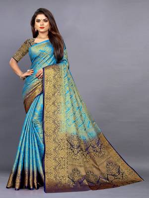 Light sky blue woven art silksaree with blouse 2
