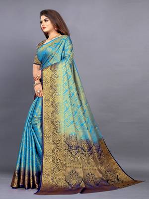 Light sky blue woven art silksaree with blouse 3