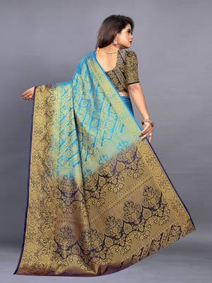 Light sky blue woven art silksaree with blouse 4