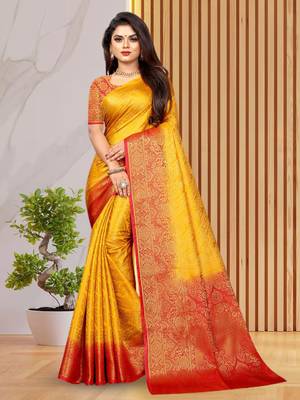 Yellow woven art silksaree with blouse 1