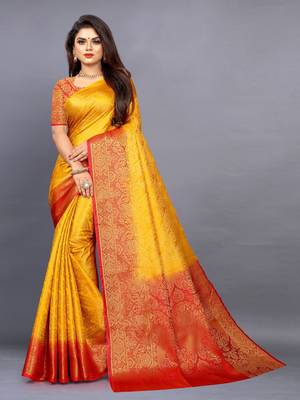 Yellow woven art silksaree with blouse 2