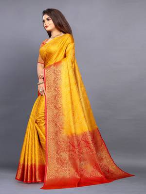Yellow woven art silksaree with blouse 3
