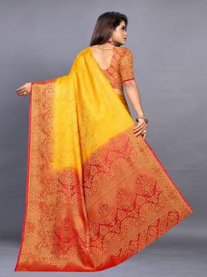 Yellow woven art silksaree with blouse 4