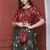 MAROON PRINTED CROP TOP WITH SKIRT AND POTLI