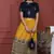 NAVY PRINTED CROP TOP WITH SKIRT AND POTLI