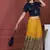 NAVY PRINTED CROP TOP WITH SKIRT AND POTLI