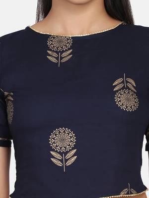 Navy Printed Crop Top With Skirt And Potli 11