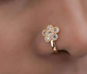 Casual Shimmering clip on nose stud or nose clip gold plated with american diamond nose ring 1
