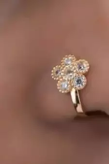 Casual Shimmering clip on nose stud or nose clip gold plated with american diamond nose ring