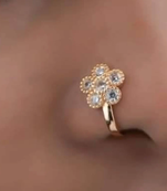 Casual Shimmering clip on nose stud or nose clip gold plated with american diamond nose ring