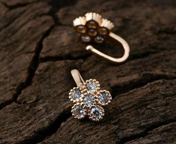 Casual Shimmering clip on nose stud or nose clip gold plated with american diamond nose ring 2