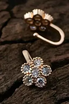 Casual Shimmering clip on nose stud or nose clip gold plated with american diamond nose ring
