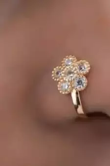 Party Floral clip on nose stud or nose clip gold plated with american diamond nose ring