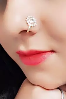 Casual Shimmering clip on nose stud or nose clip gold plated with american diamond nose ring