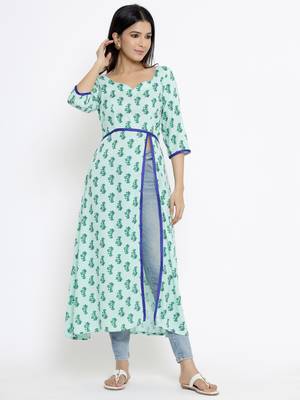 Light-green plain viscose rayon ethnic-kurtis 1