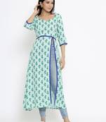 Light-green plain viscose rayon ethnic-kurtis