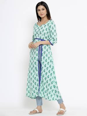 Light-green plain viscose rayon ethnic-kurtis 3
