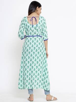 Light-green plain viscose rayon ethnic-kurtis 5
