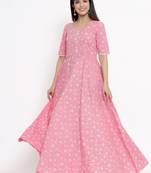 Pink printed cotton long-kurtis
