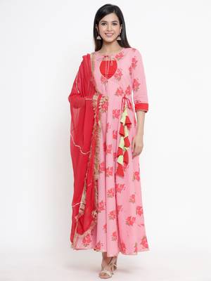 Pink printed cotton party-wear-kurtis 1