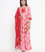 Pink printed cotton party-wear-kurtis
