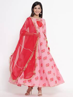 Pink printed cotton party-wear-kurtis 2