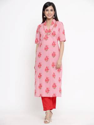 Pink printed cotton ethnic-kurtis 1