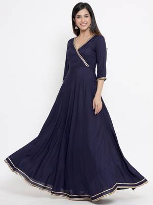Navy blue plain viscose rayon ethnic kurtis 1