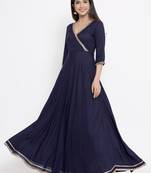 Navy-blue plain viscose rayon ethnic-kurtis
