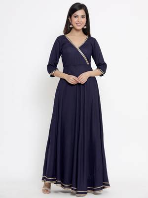 Navy blue plain viscose rayon ethnic kurtis 2