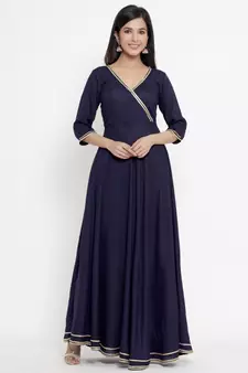 Navy blue plain viscose rayon ethnic kurtis