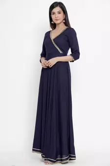 Navy blue plain viscose rayon ethnic kurtis