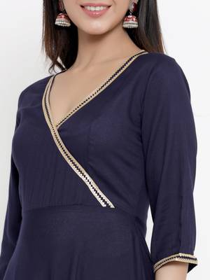 Navy blue plain viscose rayon ethnic kurtis 4