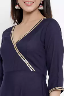 Navy blue plain viscose rayon ethnic kurtis