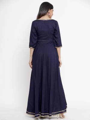 Navy blue plain viscose rayon ethnic kurtis 5