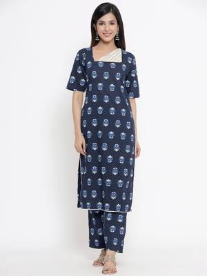 Blue printed cotton cotton kurtis 1