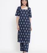 Blue printed cotton cotton-kurtis
